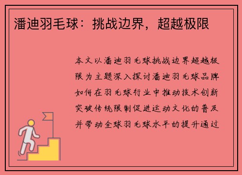 潘迪羽毛球：挑战边界，超越极限