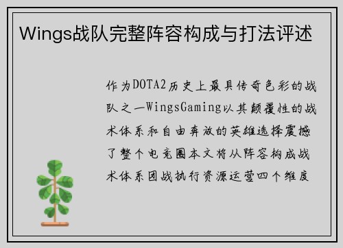 Wings战队完整阵容构成与打法评述